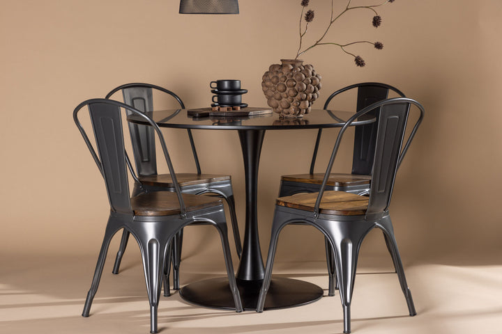 Venture Home Glade Dining Table - Black / Black MDF +Tempe Dining Chair - Dark grey / Dark Brown MDF _4