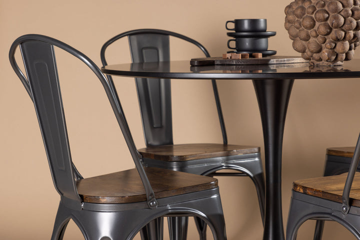 Venture Home Glade Dining Table - Black / Black MDF +Tempe Dining Chair - Dark grey / Dark Brown MDF _4