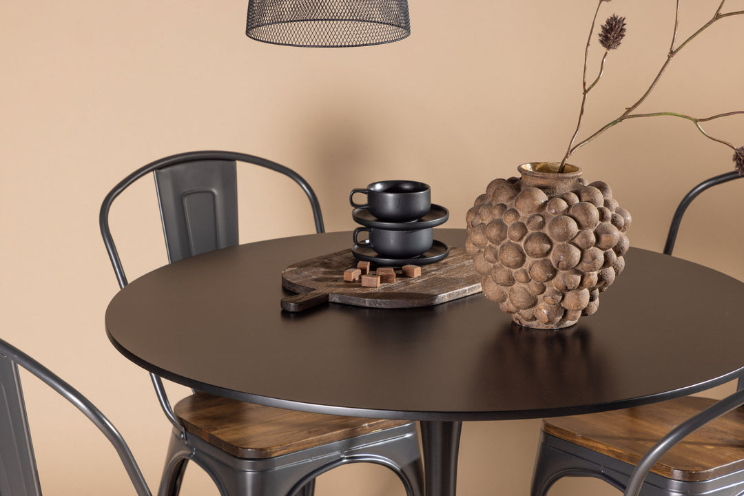 Venture Home Glade Dining Table - Black / Black MDF +Tempe Dining Chair - Dark grey / Dark Brown MDF _4