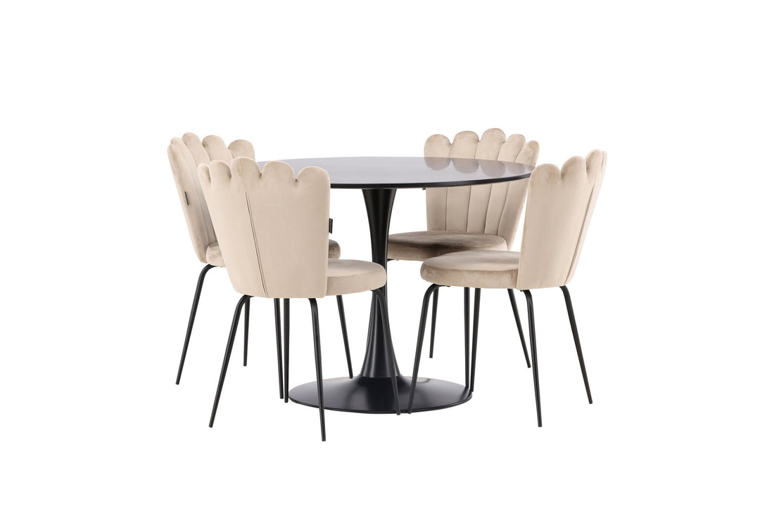 Venture Home Glade Dining Table - Black / Black MDF +Limhamn Light Chair - Black / Beige Velvet _4