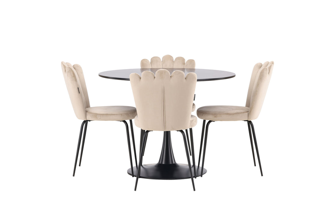 Venture Home Glade Dining Table - Black / Black MDF +Limhamn Light Chair - Black / Beige Velvet _4