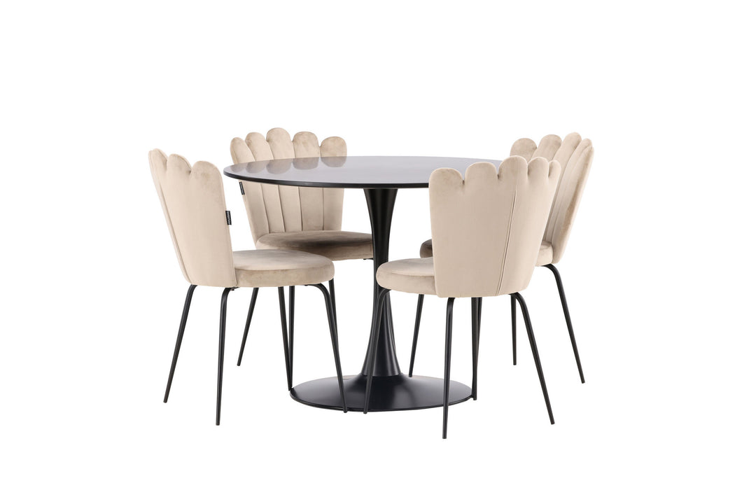 Venture Home Glade Dining Table - Black / Black MDF +Limhamn Light Chair - Black / Beige Velvet _4