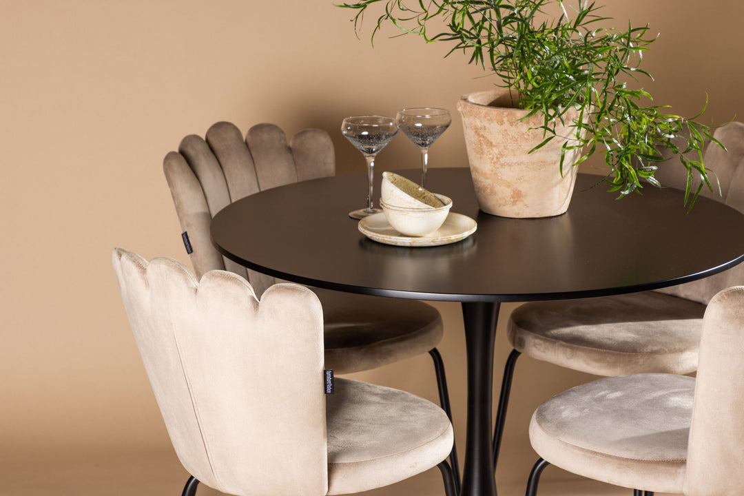 Venture Home Glade Dining Table - Black / Black MDF +Limhamn Light Chair - Black / Beige Velvet _4