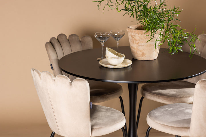 Venture Home Glade Dining Table - Black / Black MDF +Limhamn Light Chair - Black / Beige Velvet _4