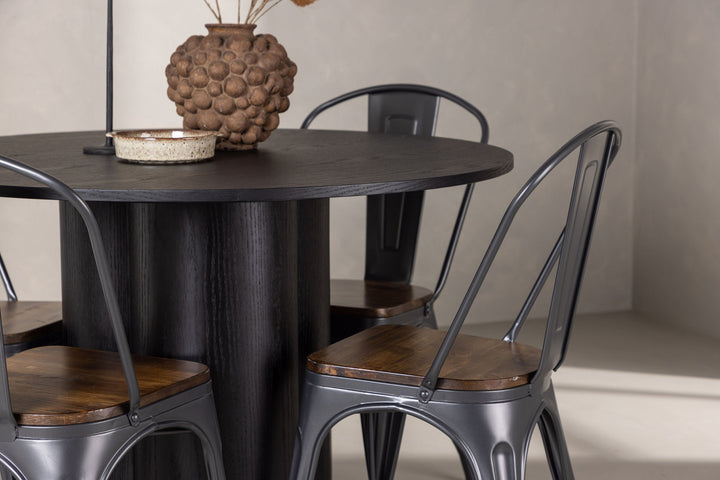 Venture Home OliviaDiningTable-Black/BlackVeneer+TempeDiningChair-Darkgrey/DarkBrownMDF_4