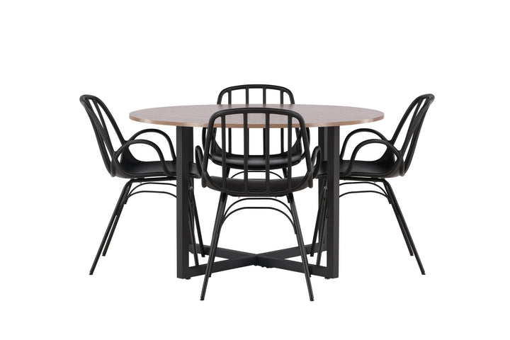 Venture Home Durango Dining Table - Black / Walnut MDF +Dyrön Dining Chair - Black Polypropylene _4