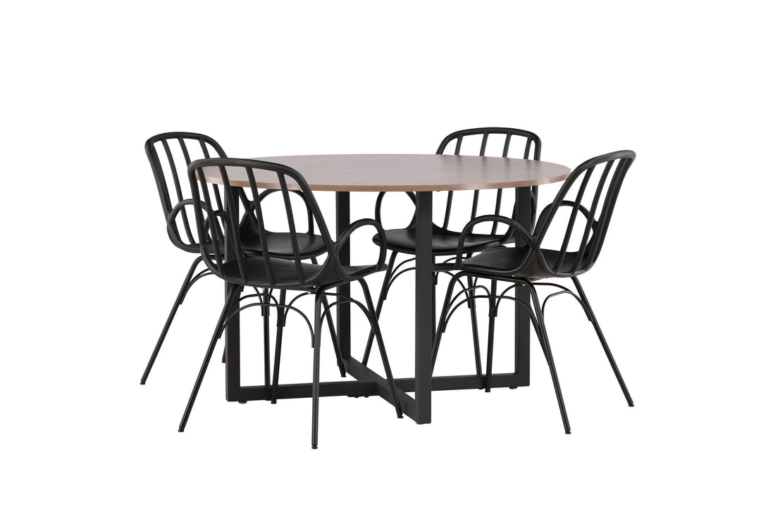 Venture Home Durango Dining Table - Black / Walnut MDF +Dyrön Dining Chair - Black Polypropylene _4