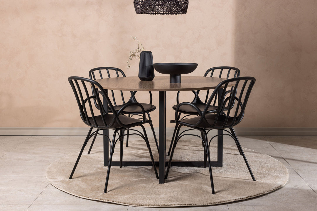 Venture Home Durango Dining Table - Black / Walnut MDF +Dyrön Dining Chair - Black Polypropylene _4