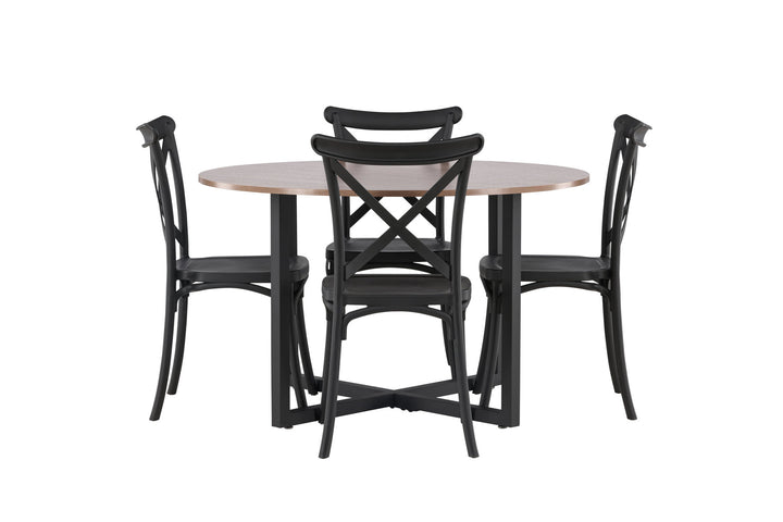 Venture Home Durango Dining Table - Black / Walnut MDF +Crosett Dining Chair - Matte Black / Matte Black Plastic _4