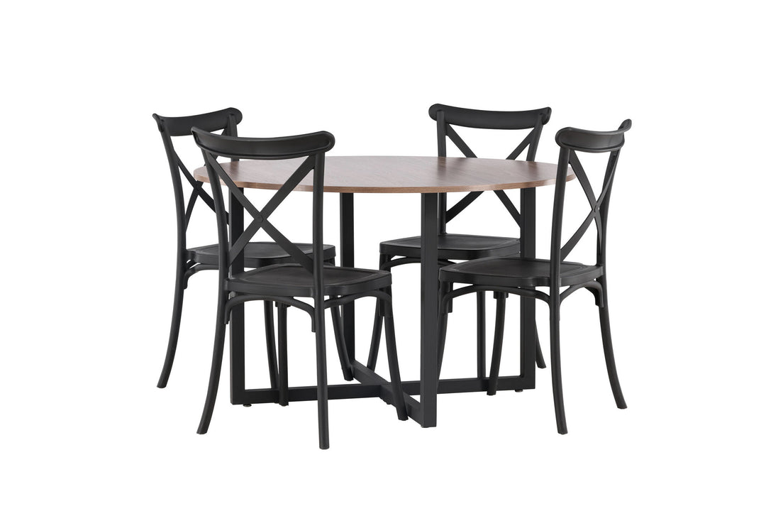 Venture Home Durango Dining Table - Black / Walnut MDF +Crosett Dining Chair - Matte Black / Matte Black Plastic _4