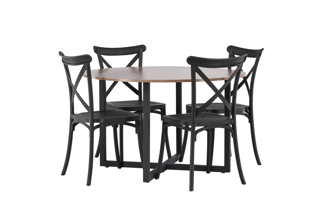 Venture Home Durango Dining Table - Black / Walnut MDF +Crosett Dining Chair - Matte Black / Matte Black Plastic _4