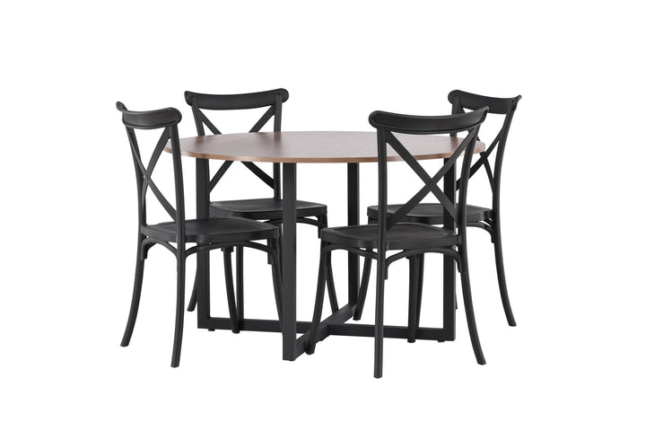 Venture Home Durango Dining Table - Black / Walnut MDF +Crosett Dining Chair - Matte Black / Matte Black Plastic _4