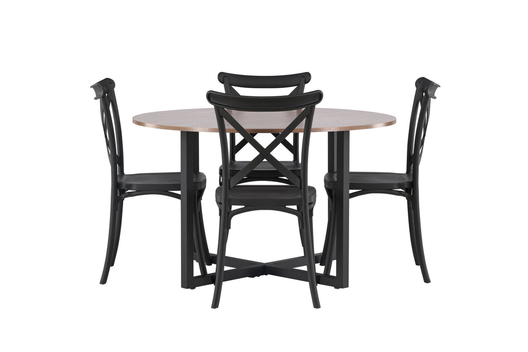 Venture Home Durango Dining Table - Black / Walnut MDF +Crosett Dining Chair - Matte Black / Matte Black Plastic _4