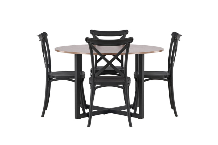 Venture Home Durango Dining Table - Black / Walnut MDF +Crosett Dining Chair - Matte Black / Matte Black Plastic _4