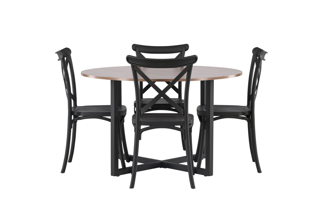 Venture Home Durango Dining Table - Black / Walnut MDF +Crosett Dining Chair - Matte Black / Matte Black Plastic _4