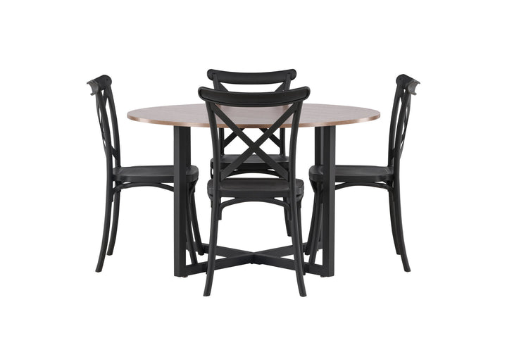 Venture Home Durango Dining Table - Black / Walnut MDF +Crosett Dining Chair - Matte Black / Matte Black Plastic _4