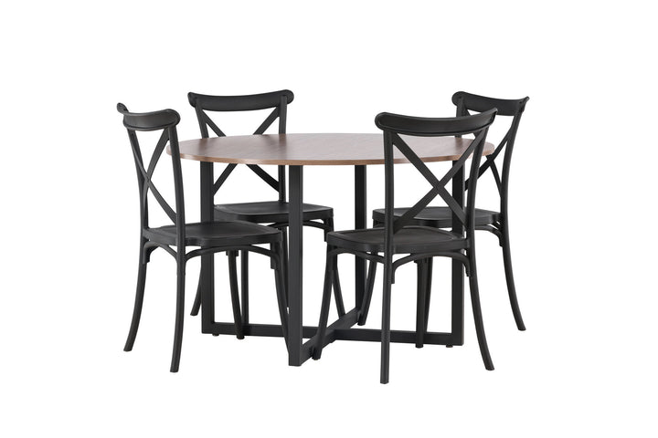 Venture Home Durango Dining Table - Black / Walnut MDF +Crosett Dining Chair - Matte Black / Matte Black Plastic _4