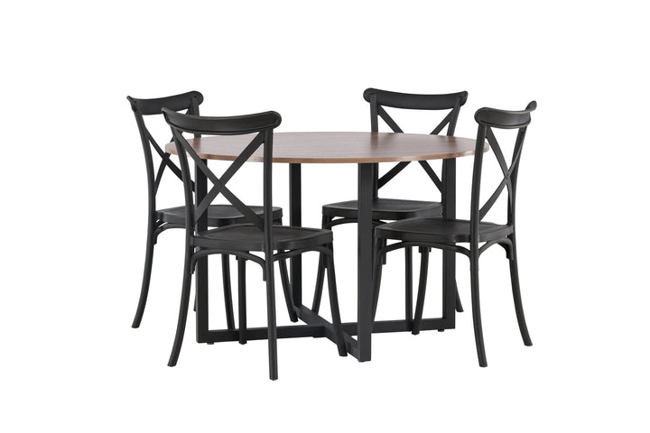 Venture Home Durango Dining Table - Black / Walnut MDF +Crosett Dining Chair - Matte Black / Matte Black Plastic _4
