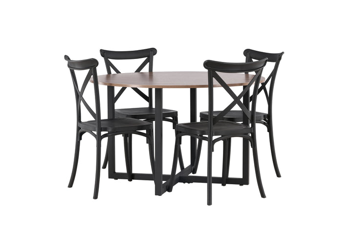 Venture Home Durango Dining Table - Black / Walnut MDF +Crosett Dining Chair - Matte Black / Matte Black Plastic _4