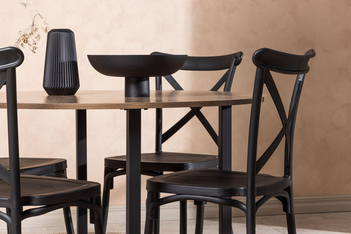 Venture Home Durango Dining Table - Black / Walnut MDF +Crosett Dining Chair - Matte Black / Matte Black Plastic _4