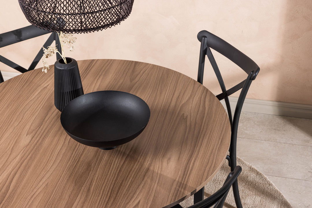 Venture Home Durango Dining Table - Black / Walnut MDF +Crosett Dining Chair - Matte Black / Matte Black Plastic _4