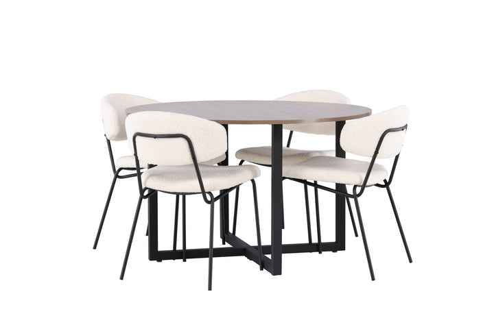 Venture Home Durango Dining Table - Black / Walnut MDF +Chico Dining Chair - Black / White Boucle _4