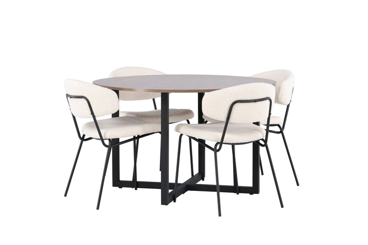 Venture Home Durango Dining Table - Black / Walnut MDF +Chico Dining Chair - Black / White Boucle _4