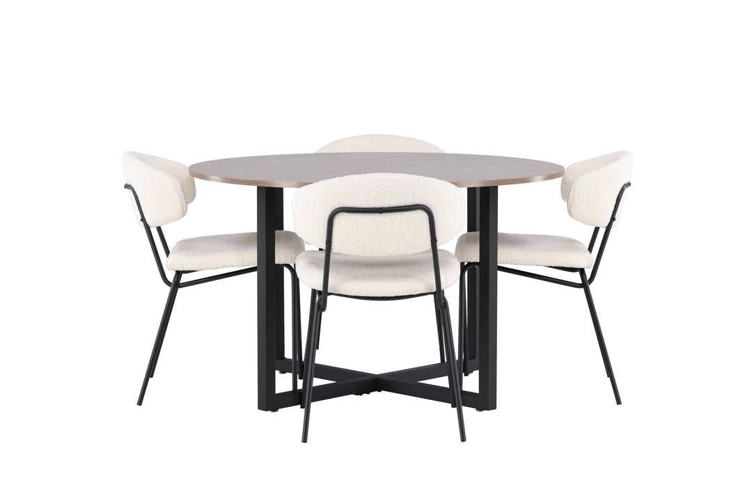 Venture Home Durango Dining Table - Black / Walnut MDF +Chico Dining Chair - Black / White Boucle _4