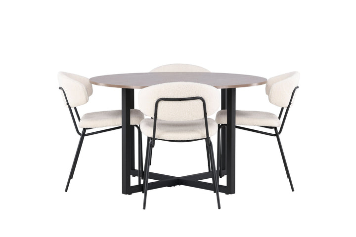 Venture Home Durango Dining Table - Black / Walnut MDF +Chico Dining Chair - Black / White Boucle _4