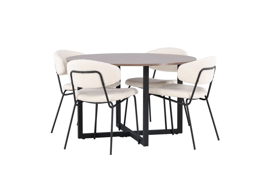 Venture Home Durango Dining Table - Black / Walnut MDF +Chico Dining Chair - Black / White Boucle _4