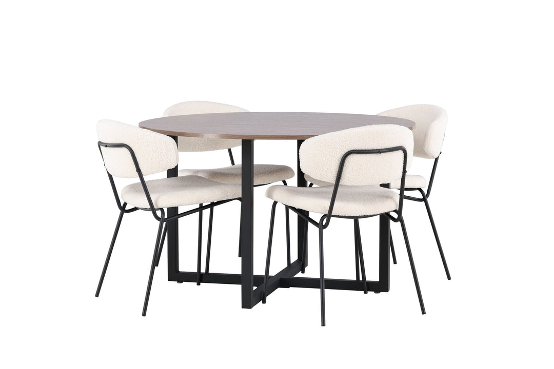 Venture Home Durango Dining Table - Black / Walnut MDF +Chico Dining Chair - Black / White Boucle _4