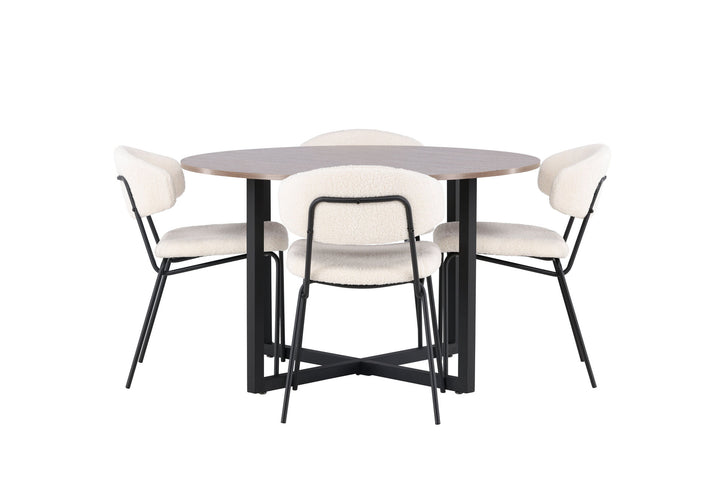 Venture Home Durango Dining Table - Black / Walnut MDF +Chico Dining Chair - Black / White Boucle _4