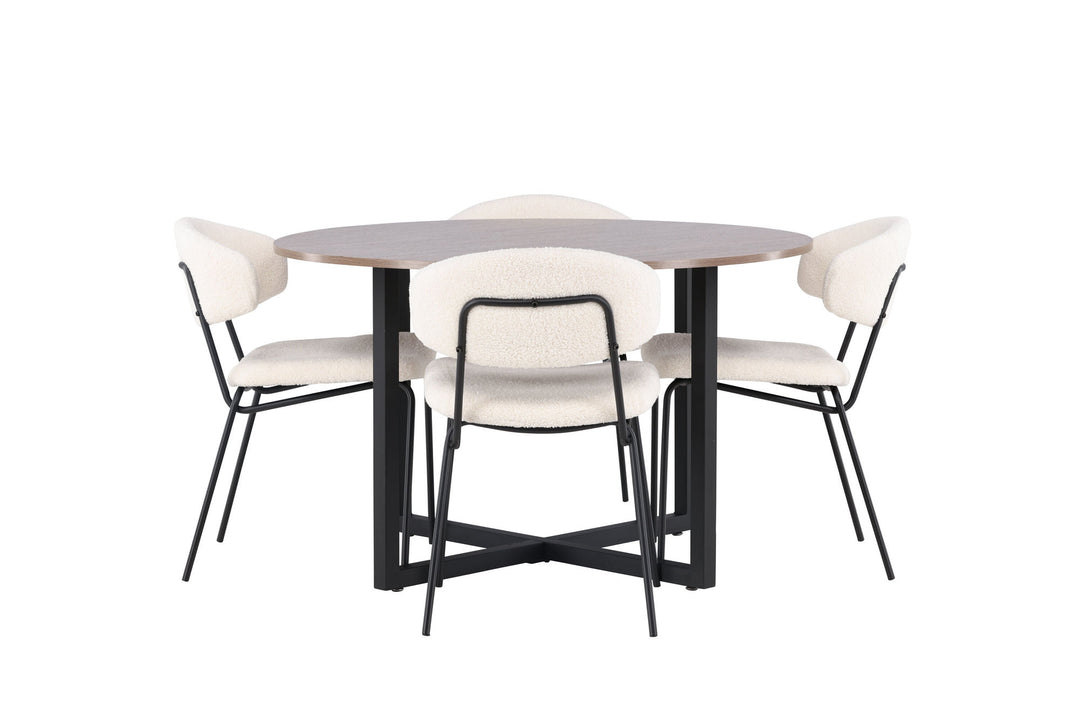 Venture Home Durango Dining Table - Black / Walnut MDF +Chico Dining Chair - Black / White Boucle _4
