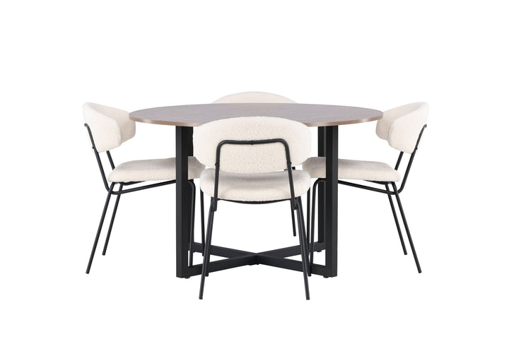 Venture Home Durango Dining Table - Black / Walnut MDF +Chico Dining Chair - Black / White Boucle _4