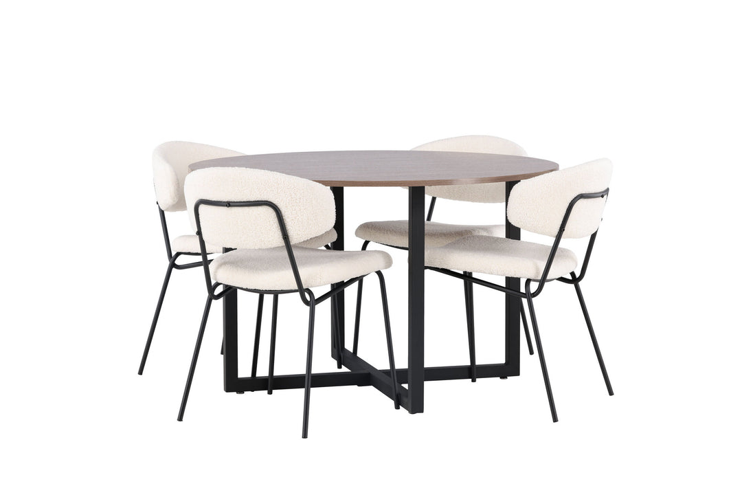 Venture Home Durango Dining Table - Black / Walnut MDF +Chico Dining Chair - Black / White Boucle _4