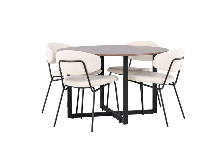 Venture Home Durango Dining Table - Black / Walnut MDF +Chico Dining Chair - Black / White Boucle _4