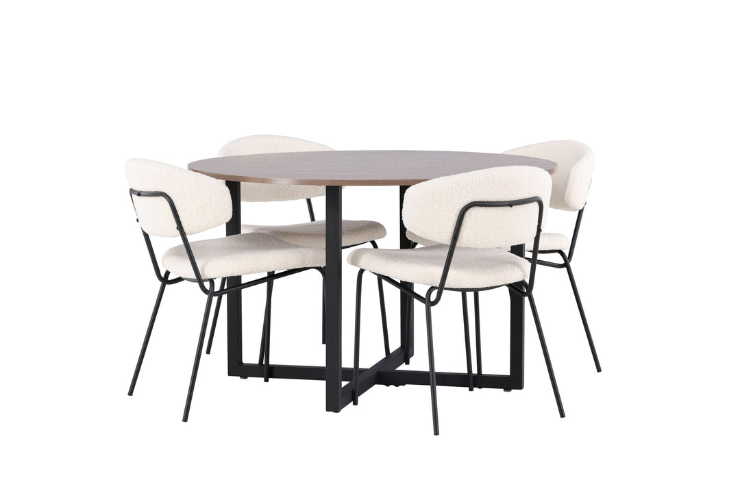 Venture Home Durango Dining Table - Black / Walnut MDF +Chico Dining Chair - Black / White Boucle _4