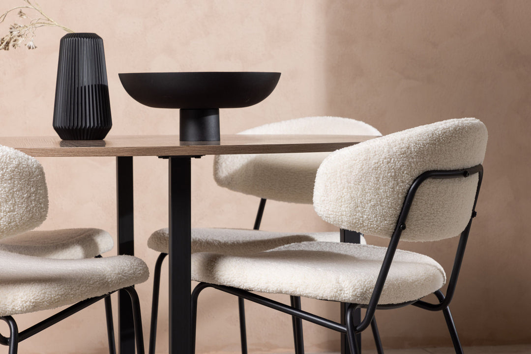 Venture Home Durango Dining Table - Black / Walnut MDF +Chico Dining Chair - Black / White Boucle _4