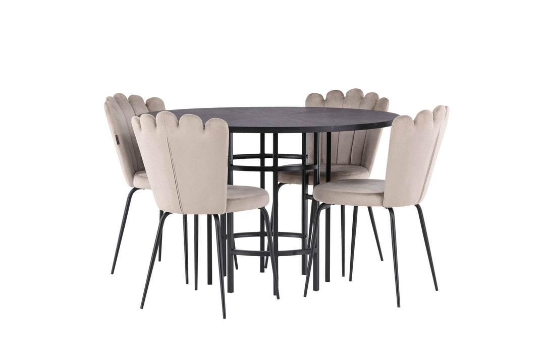 Venture Home Copenhagen Dining Table - Black / Black Veneer +Limhamn Light Chair - Black / Beige Velvet _4