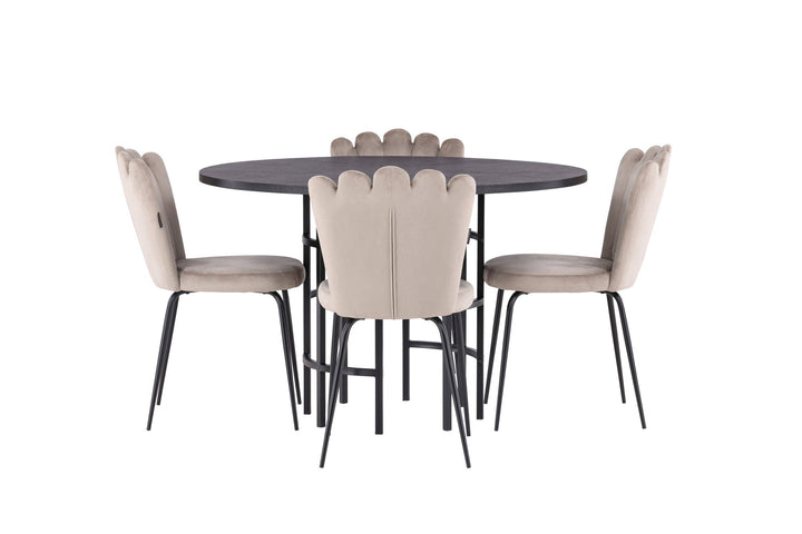 Venture Home Copenhagen Dining Table - Black / Black Veneer +Limhamn Light Chair - Black / Beige Velvet _4