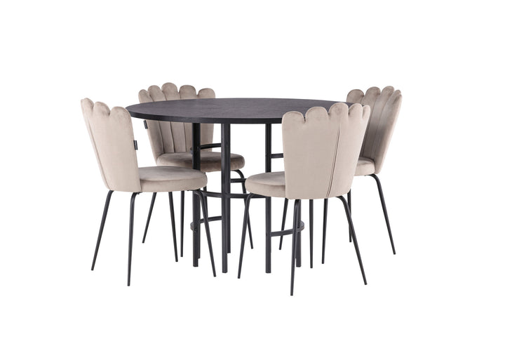 Venture Home Copenhagen Dining Table - Black / Black Veneer +Limhamn Light Chair - Black / Beige Velvet _4