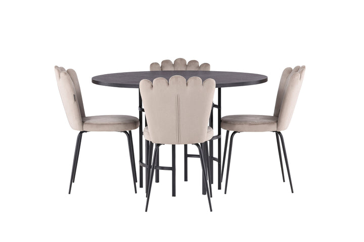 Venture Home Copenhagen Dining Table - Black / Black Veneer +Limhamn Light Chair - Black / Beige Velvet _4