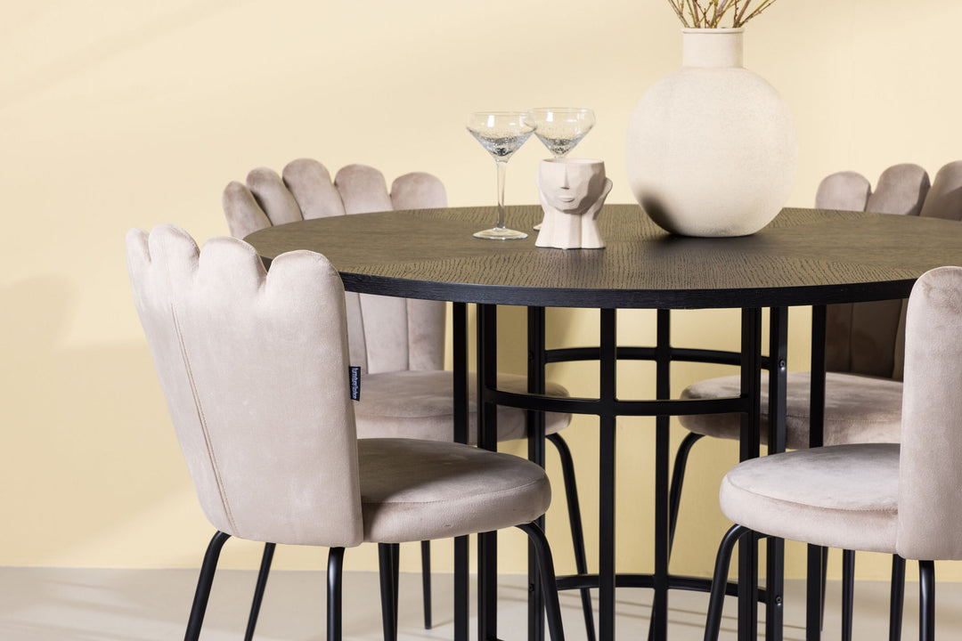 Venture Home Copenhagen Dining Table - Black / Black Veneer +Limhamn Light Chair - Black / Beige Velvet _4