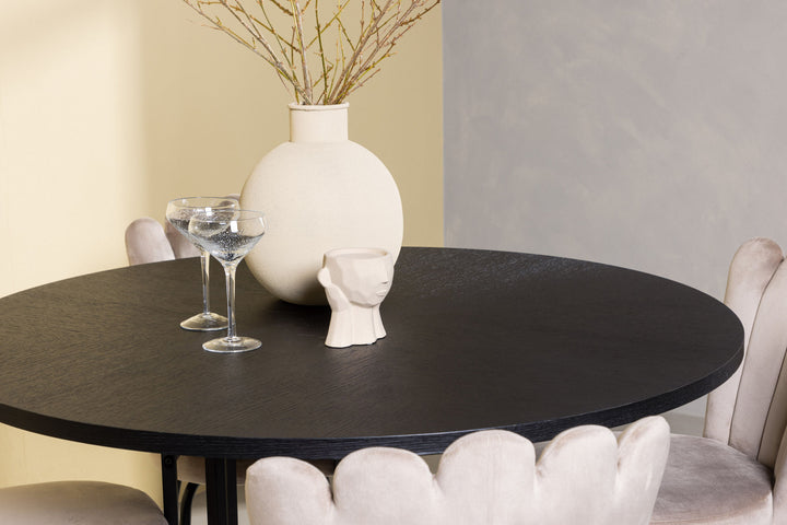 Venture Home Copenhagen Dining Table - Black / Black Veneer +Limhamn Light Chair - Black / Beige Velvet _4