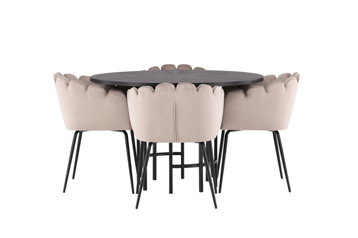 Venture Home Copenhagen Dining Table - Black / Black Veneer +Limhamn Chair - Black / Beige Velvet _4