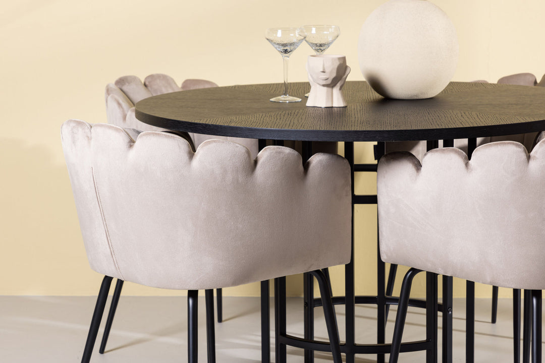 Venture Home Copenhagen Dining Table - Black / Black Veneer +Limhamn Chair - Black / Beige Velvet _4