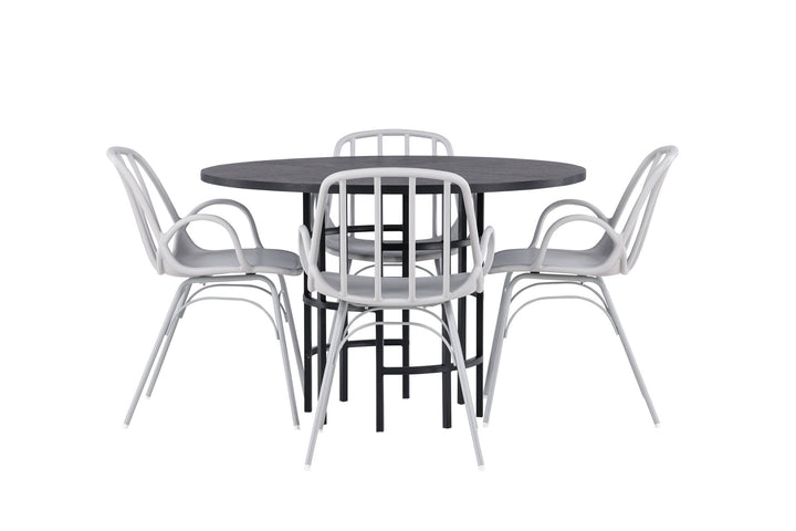 Venture Home Copenhagen Dining Table - Black / Black Veneer +Dyrön Dining Chair - Greige Polypropylene _4