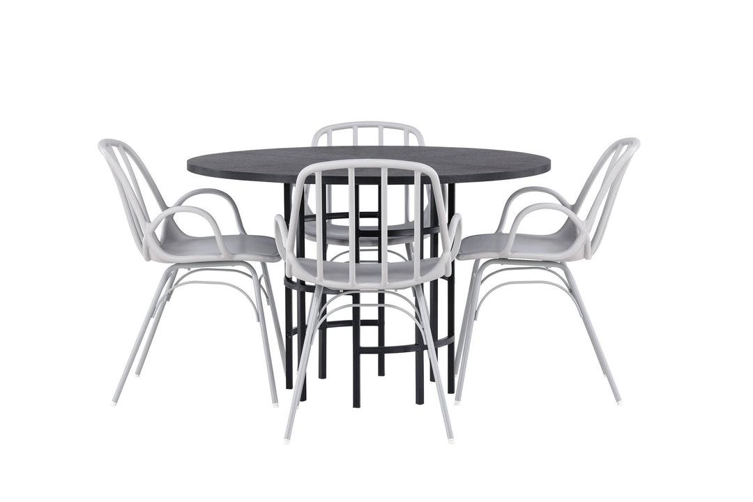Venture Home Copenhagen Dining Table - Black / Black Veneer +Dyrön Dining Chair - Greige Polypropylene _4