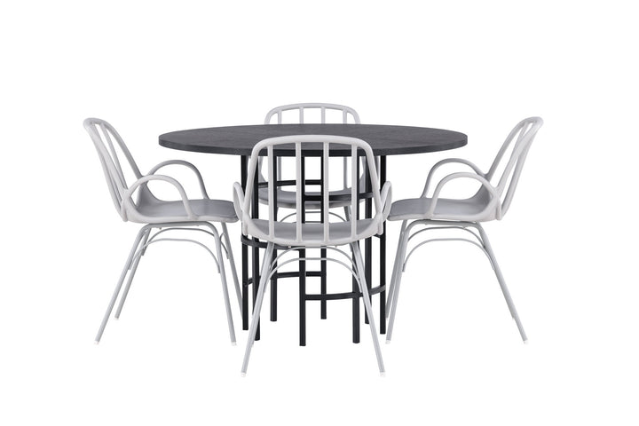 Venture Home Copenhagen Dining Table - Black / Black Veneer +Dyrön Dining Chair - Greige Polypropylene _4