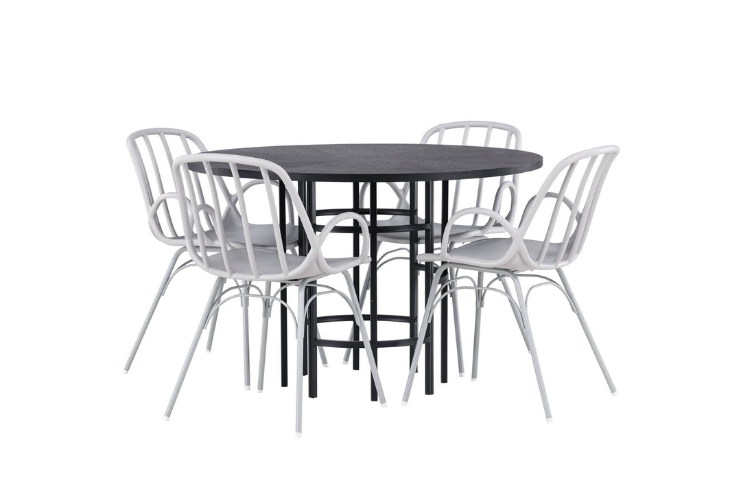 Venture Home Copenhagen Dining Table - Black / Black Veneer +Dyrön Dining Chair - Greige Polypropylene _4